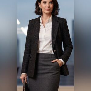 Bagatelle Black Metallic Tweed One-Button Blazer.